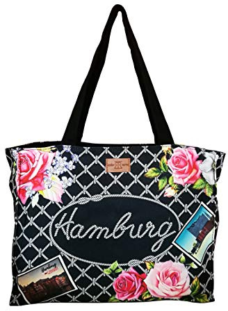 Robin Ruth Canvas Schultertasche HAMBURG in schwarz (Maße: LxHxT 36x28x11cm)
