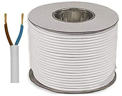 Electrical Core Round PVC Mains Electrical Cable Copper - 3182Y 2 Core x 1.5 mm² 15 Amp PVC Flexible Cable Cut To Length Flex-Wire High Temperature Resistance (White, 100 Meters)