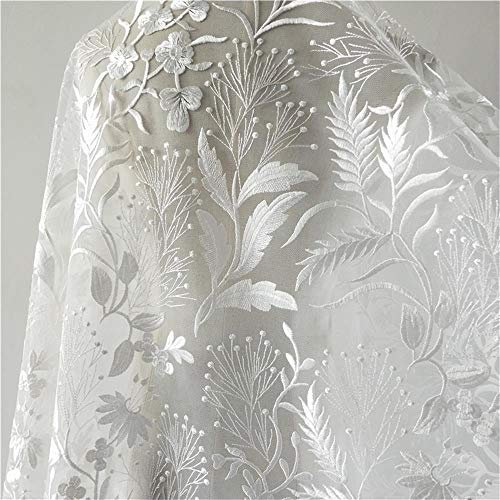 129.5 cm breit, weißer Netzstoff, Tüll, Blumenspitze, Spitzenstoff, Hochzeitszubehör, luxuriöse Stickerei, Spitzenstoffe für DIY-Hochzeitskleider, Halbrock, Kleid, Tischkleidung, Hintergrund (2.7 m)