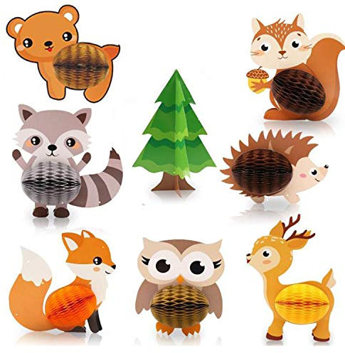 NA 8 Pcs Woodland Animals Honeycomb Centerpieces 3D Table Decorations Woodland Party Supplies Forest Animal Birthday Decoration for Kids Birthday Party Supplies