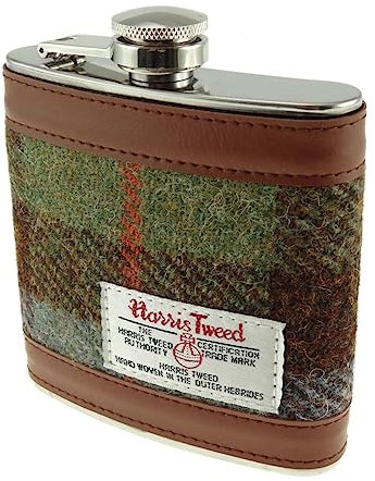 Harris Tweed Hip Flask 6oz in MacLeod Tartan