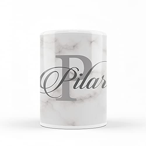 PROMO SHOP Taza Personalizada (con Inicial y Nombre) · Taza de cerámica Personalizada con Diseño Exclusivo Mármol · Apta para lavavajillas y Microondas · 350 ml