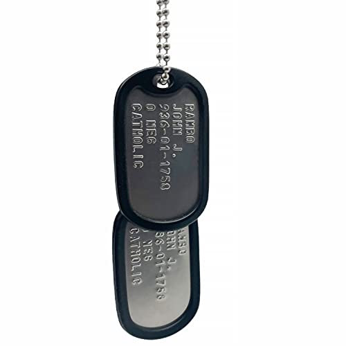 TheDogTagCo Rambo Militär-Erkennungsmarken-Set, 2 x Edelstahl Dog Tags, Kette und Schalldämpfer im Lieferumfang enthalten
