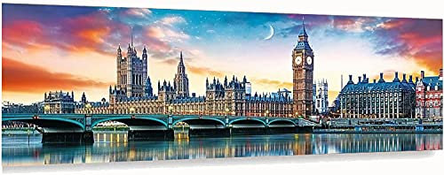 YALKIN Kit de peinture diamant 5D pour adultes à faire soi-même - Grand Big Ben - Foret rond - 80 x 30 cm - Peinture par numéro - Décoration murale d'intérieur
