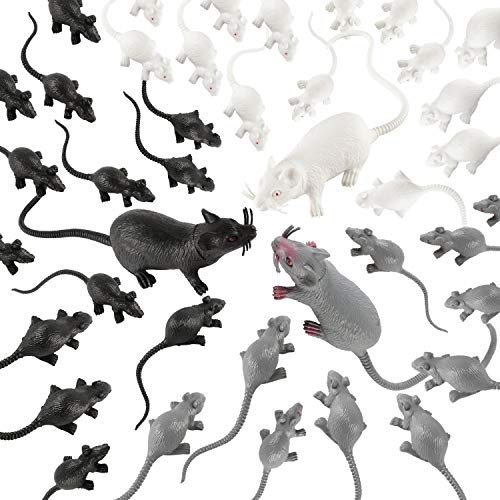 33 PCS Halloween Fake Mouse Toys, Gawertoy Realistic Plastic Mouse Figurines Simulated Big and Small Mouse Models for Halloween Party Decorations Joke Trick Prank Props