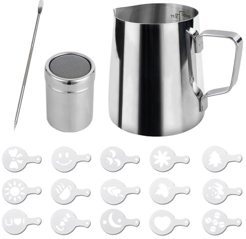 SZXMDKH Milchaufschäumkännchen, 350 ml, 12 Unzen, Edelstahl-Milchkännchen, Barista-Milchkännchen und Latte-Dekorationskunststift für die Zubereitung von Kaffee, Cappuccino, Milchaufschäummaschine, Kaf
