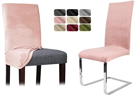 BEAUTEX Stuhlhussen Samt Stretch Stuhl & Schwingstuhl 8er Set Altrosa LEA | 95% Polyester, 5% Elasthan, weiche Velours-Oberfläche, Rundum-Gummizug, 30 °C waschbar, faltenarm, formstabil & langlebig