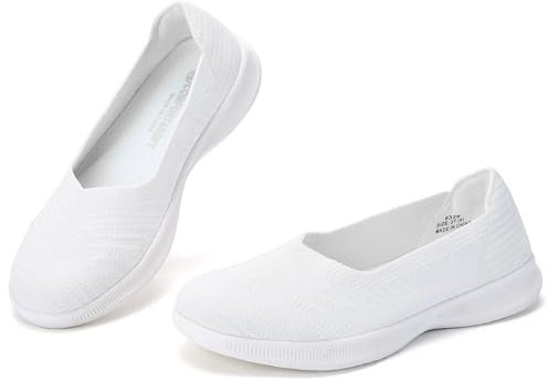 konhill Women's Loafers Slip on Knit Dressy Shoes Casual Low-Top Flats Comfortable Lightweight Walking Shoes 3UK White