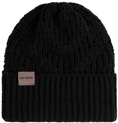 KNIT FACTORY - Sally Mütze - Strickmütze für Damen und Herren - Beanie - Wintermütze mit Wolle - Robusten Look - Hochwertige Qualität - Schwarz