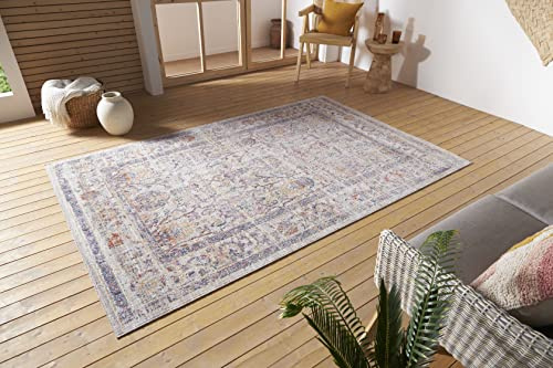 Nouristan Luxor In- & Outdoor Teppich Orient – Orientalischer Flachgewebe Vintage Used Look Waschbar Wetterfest & UV-beständig für Balkon, Terrasse, Garten, Wohnzimmer – Creme Multicolor, 190x280cm