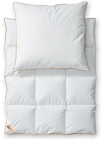 RIBECO GERMANY 155x220 cm weiß - Wärmeklasse: leicht - Komfort: normal - Kissengröße: 80x80 cm 80x80 cm Daunendecke, Gänsedaune, hochwertig, Qualität, Set, Made in Germany