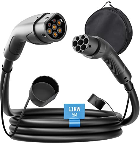 Rosaking Typ 2 Ladekabel 11kW,5M EV Ladekabel mit 3 Phasen&IEC 62196,16A Elektrofahrzeuge Ladekabel für die E Hybrid und Elektroauto
