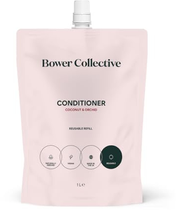Bower Collective Conditioner Refill | Moisturising Natural Conditioner For All Hair Types | Vegan and Eco Friendly | Coconut & Orchid, 1 Litre