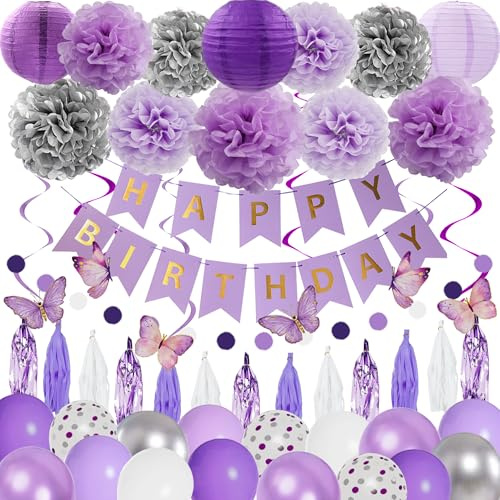 72Pcs Lavender Purple Birthday Party Decorations for Girls Women