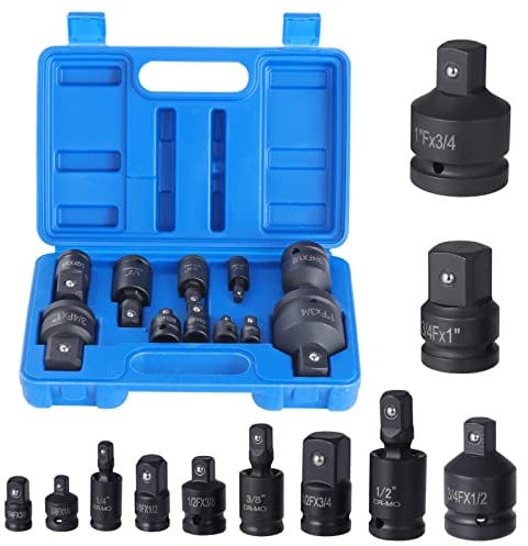 Faankiton 11Pzi Set di Adattatori per Aussola, Adattatori per Chiavi a Bussola, Adattatore per Bussole a Urto e Riduttore, Adattatore per Bussola ad Impatto 1/4 3/8 1/2 3/4 Giunto Girevole a 360°