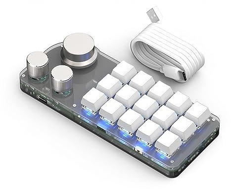Yoidesu One Handed Macro Mechanical Keyboard, 15 Keys 3 Knobs Programmable Wired Keypad, Blue Switches Mini Macro Keyboard for Gaming Office Industrial Control, for Linux Win OS X
