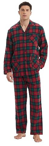 kolipajam Ensemble pyjama en flanelle pour homme, Vert et rouge à carreaux, M