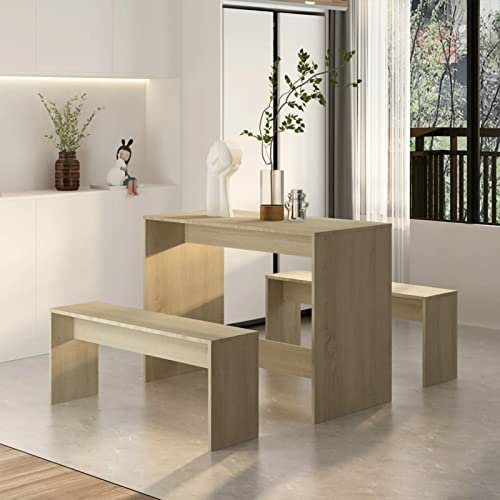 Homgoday 3-TLG. Essgruppe Sitzgruppe Essgruppe Esszimmergarnitur Holztisch Esszimmerstühle mit Esstisch für Esszimmer, Küche, Wohnzimmer Sonoma-Eiche Holzwerkstoff