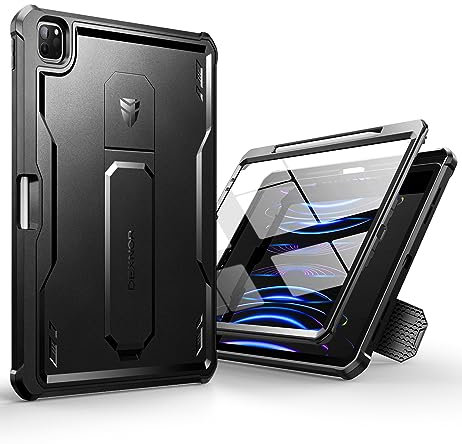 Dexnor Hülle Kompatibel mit iPad Pro 12.9 Generation (2022/2021/2020), 360 Schutz Ganzkörper Fall mit eingebautem Displayschutz, Schutzhülle Bumper Fall Kompatibel mit iPad 12.9 - Schwarz