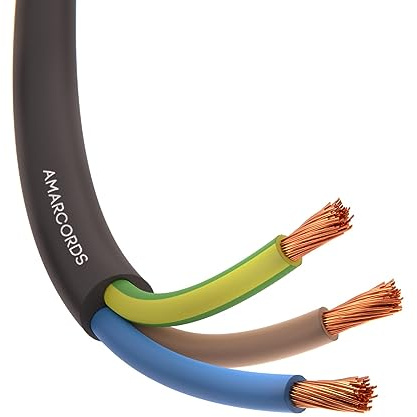 Amarcords - Cavo elettrico tripolare sezione 3x1mm colore NERO. Cavo di alimentazione tondo tipo H05VV-F, 15 metri