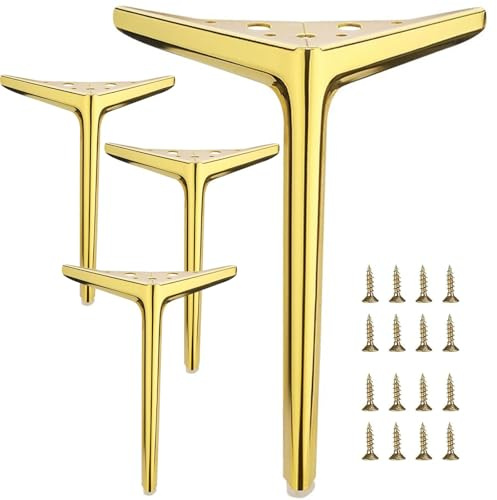 Smaxcn 9.8 inch/25cm Shiny Gold Metal Furniture Legs Set of 4 | DIY Replacement for Cabinet Legs, Sofa Legs, Vanity Legs