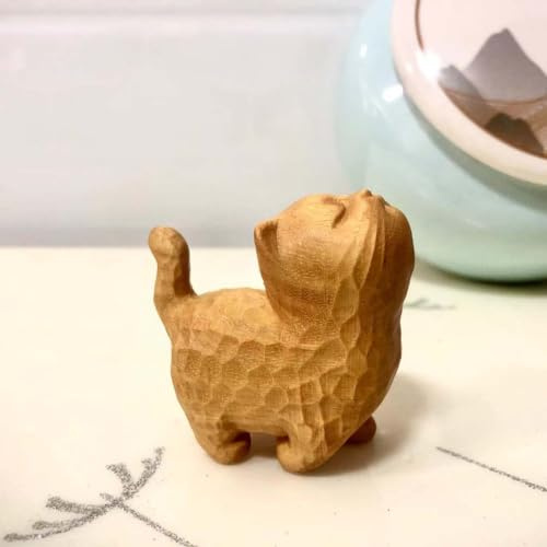 Keeplus Tiny Cute Wooden Cat, Kleine süße hölzerne Katze, Handgefertigte, aus Holz Geschnitzte Katzen, Holzornamente, Buchsbaum kleine hölzerne Katze Figuren, stolze Kätzchen Ornament (B)