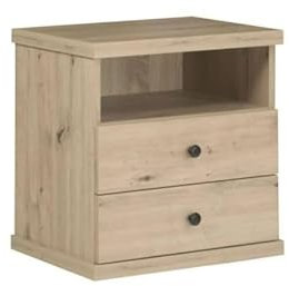 MINIO go for it Table de Nuit Mali, 48x50x40 cm, Tables de Chevet avec 2 Tiroirs et 1 Niche, Table de Chevet Moderne, en Panneau de Meuble Stratifié, sans Pieds en Métal - Chêne Artisanal/Noir