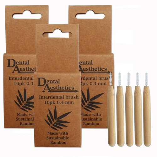 Dental Aesthetics Brossettes interdentaires en bambou, 3 paquets de 10 brossettes (0,4 mm)
