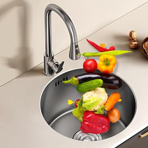 Lavatoio Rotondo Piscina per Cucina Lavatoio Singolo Rotondo Lavandino Tondo Lavandino Tondo per Bagno Lavaggio di Verdure E Piscina per Piatti Vasca Singola(Nero) (Size : 40cm/15.7in)
