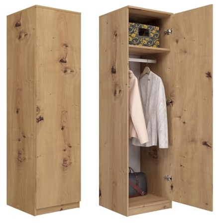 WHATSIZE ENTERPRISE – SD 50 - Artisan Single Push-open Wardrobe | Wooden Storage Cupboard with Folding & Hanging Space - Organise Clothing, Coats & Towels - Modern Décor