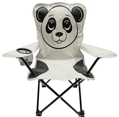 Kinder Anglersessel Hellgrau Campingstuhl Faltstuhl Anglerstuhl Motiv Panda mit Getränkehalter und Tasche