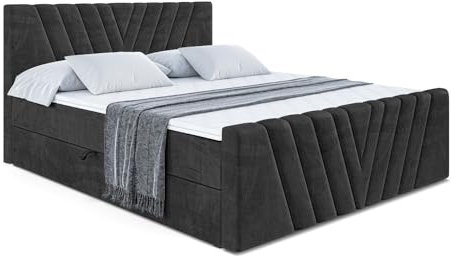 ALTDECOR Boxspringbett mit Matratze und Lattenrost, Boxbett, Topper, Fußteil, Polsterbett mit Bettkasten, Bett mit Stauraum H4-Matratze, Doppelbett, Springboxbett - ERNINA-Z - 200x200 - Schwarz Samt