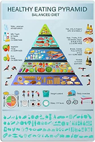 Metallschilder „Gesunde Ernährung Pyramide, Wanddekoration, Aluminium-Poster, Leitfaden für ausgewogene Ernährung, Poster, Ernährungsberater, Lehrtafel, Dekoration, Zuhause, Küche, Büro, Club, 20,3