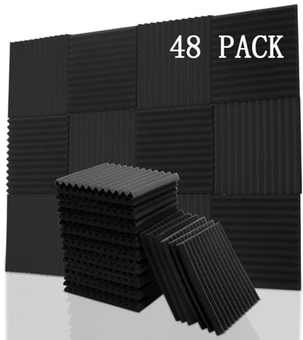 48 Stück Schallschutzplatten, Akustikschaumplatten, 30 x 30 x 2.5 cm Schall Dämmung Noppenschaumstoff Schallabsorber Akkustik Schaumstoffmatte für Tonstudio Büro schaumstoffplatte Schwarz