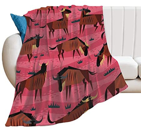 Klassische Flanell-Fleecedecke, für alle Jahreszeiten, hautfreundliche Überwurfdecke, Mikrofaser, Bettüberwürfe für Wohnzimmer (eine Herde von Gnu), 203,2 x 152,4 cm