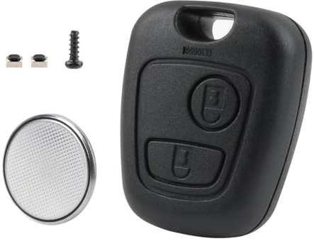 1 Pcs 2 Button Car Key Fob Cover Replacement, with 2Buttons 1Battery, Car Remote Control Key Case Shell Compatible with Peugeot 107 207 307 407 Citroen C1 C2 C3 C4 C5 Xsara Picasso Berlingo, No Blade