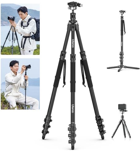 Ulanzi TT35 Hiking Stick Tripod Kit, Travel Camera Monopod, 57.48 Detachable Carbon Fiber Stand Kit with 3 Hiking Pole & Mini Tripod & Removable Arca QR for DSLR Camera Camcorder