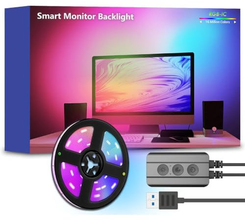 Barra luz LED USB for TV,tira LED varios tamaños for pantalla 17 a 32 pulgadas con control aplicación,movimiento con la pantalla,barra luz sincronización música for trabajo,películas TV,juegos(Size:4m
