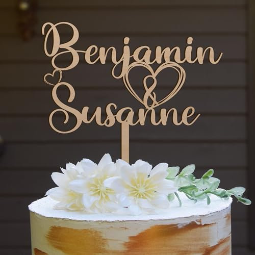 Personalisierbarer Holz Cake Topper - Kuchen Torten Deko Kuchenaufstecker mit Namen des Hochzeitpaares - Perfekt zur Hochzeit/Hochzeitstorte
