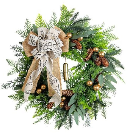 Weihnachtskranz,Adventskranz,Türkranz Weihnachten außen und innen,mit Weihnachtskugeln,Beeren und Tannenzapfen Weihnachtsgirlande Weihnachtsdeko Rosa Weiß Weinachtsdekorationen, Weihnachtskugeln