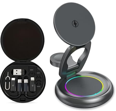 JBM MART 4 in 1 Wireless Charging Station Cube with Night-Lamp for iPhone 16 Pro Max, Iphone Magnetic Charger, 15W Travel Stand, 3 in 1 wireless charging station for Apple iWatch Ultra,Airpods (JBM-4)