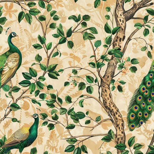 JIAOQSS Selbstklebende Tapete Vintage Blumen Pfau Oriental Mustertapete Möbelfolie Selbstklebend Klebefolie Muster Wasserdichte Möbelaufkleber Vinyl Folie für Möbel, Küche, Schlafzimmer