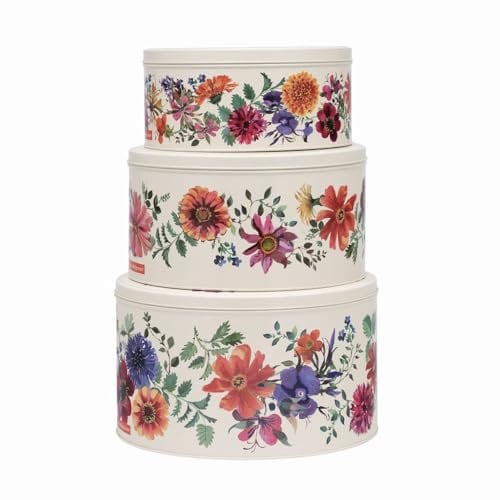 Elite Tins Emma Bridgewater Garden Flowers Set of 3 Round Cake Tins - 250 (d) x 145mm 225 (d) x 120mm 195 (d) x 95mm