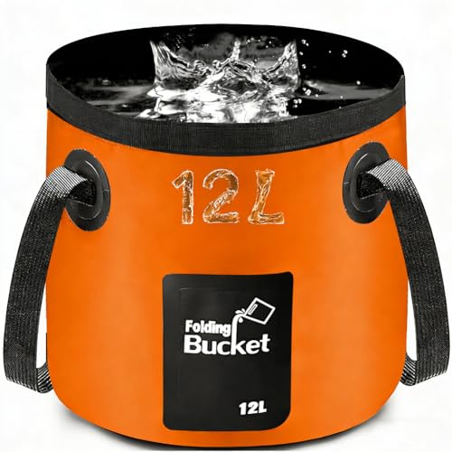 Folding Water Bucket, 12L Collapsible Portable Lightweight Foldable Buckets for Camping Traveling Picnic Hiking Fishing Boating Gardening Car Washing