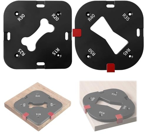 2 Pièces Gabarit Defonceuse a Bois, Différents Rayons (R15-R50), avec Coussinets de Protection et Blocs de Positionnement Amovibles, aux Projets de Menuiserie, et de Fabrication de Meubles (Noir)