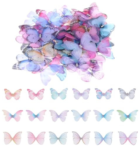 3D Schmetterlinge, Wandtattoo Schmetterlinge, 1000 Stücke Schmetterling Deko,Durchscheinender Chiffon Schmetterling, Für DIY Dekoration, Scrapbooking, Gepäck, Wand Und Fenster Haarspange Dekoration