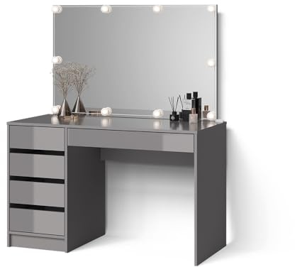 Livinity Schminktisch Imola, Grau, 120 cm | mit LED Beleuchtung