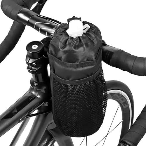 Bike Bottle Holder with Phone Pocket – 9 Inch Handlebar Drink Holder, Holds 12–64 oz Bottles, Waterproof & Insulated, Durable and Stable with Mesh Storage – Fits Mountain, Road & Folding Bikes