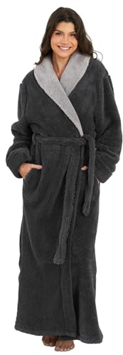 ZFSOCK Robe de Chambre Femme Polaire: Peignoir de Bain Longue Hiver Chaude Doux Microfibre Douce et Épaisse Pour Femme Enceinte Maman Chambre Maison Noël Cadeau - Gris L