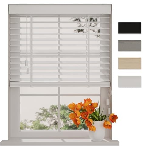 DTCH® Bambus Jalousie innen, weiß, 140 x 130 cm | 50mm Lamellen, nachhaltiges Bambusholz, Sicht- und Sonnenschutz, Stahlkassette mit Abdeckleiste, Breiten bis 250 cm